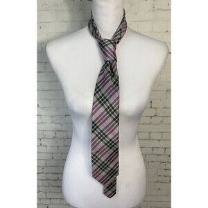 Chaps Men Silk Tie Pink Gray Black Plaid Hand Made 57L X 3W Classic Design